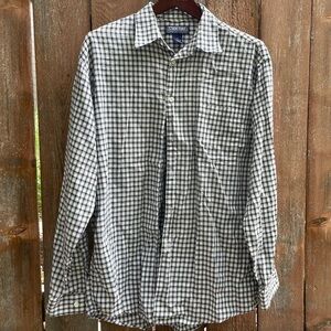 STRUCTURE Men’s Black White Gray Plaid Casual Button Down Shirt Size Medium